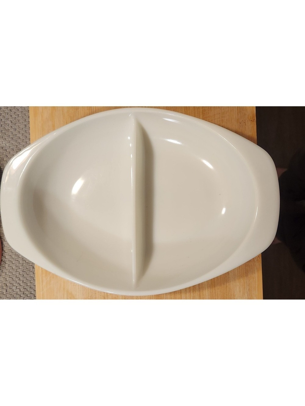 Pyrex Milk Glass Oval Divided Serving Dish - 13" x 5.5" 1.5 Qt #1053 Mich